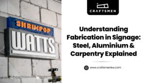 Signage fabrication using steel, aluminium, and wood