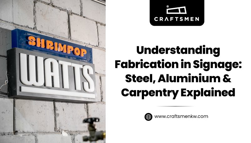 Signage fabrication using steel, aluminium, and wood